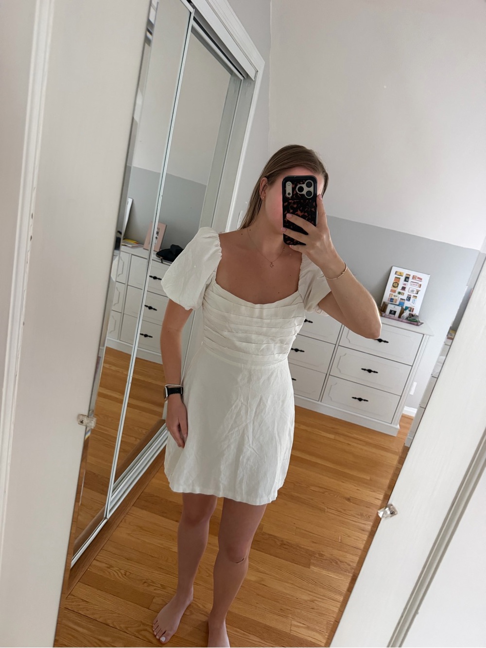 ASTR White Puff-Sleeve Mini Dress